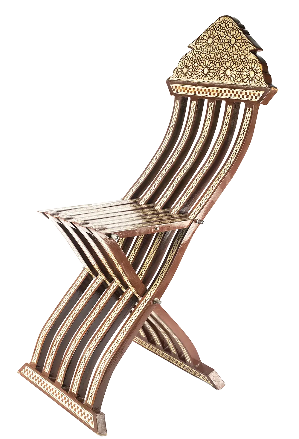 Silla egipcia, madera incrustación concha nácar