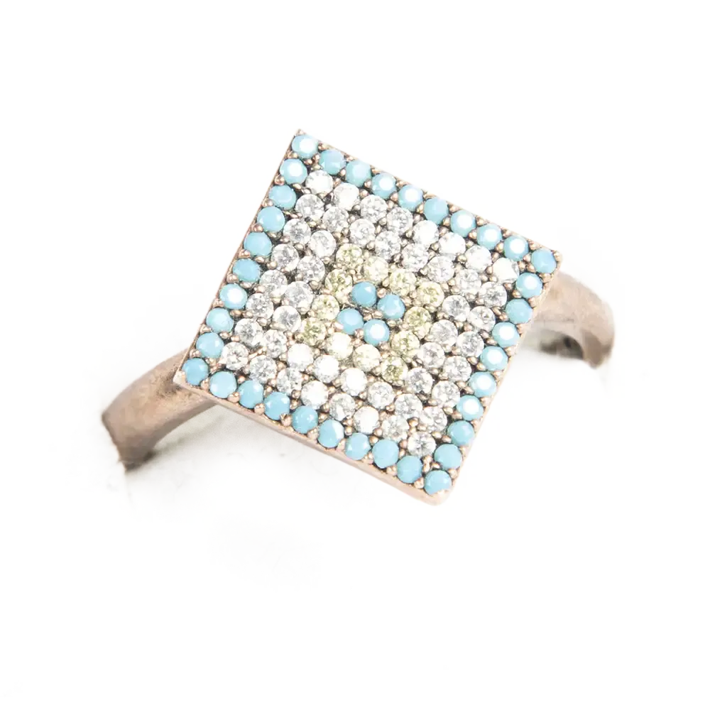 Anillo cuadrado tonos azules y blanco