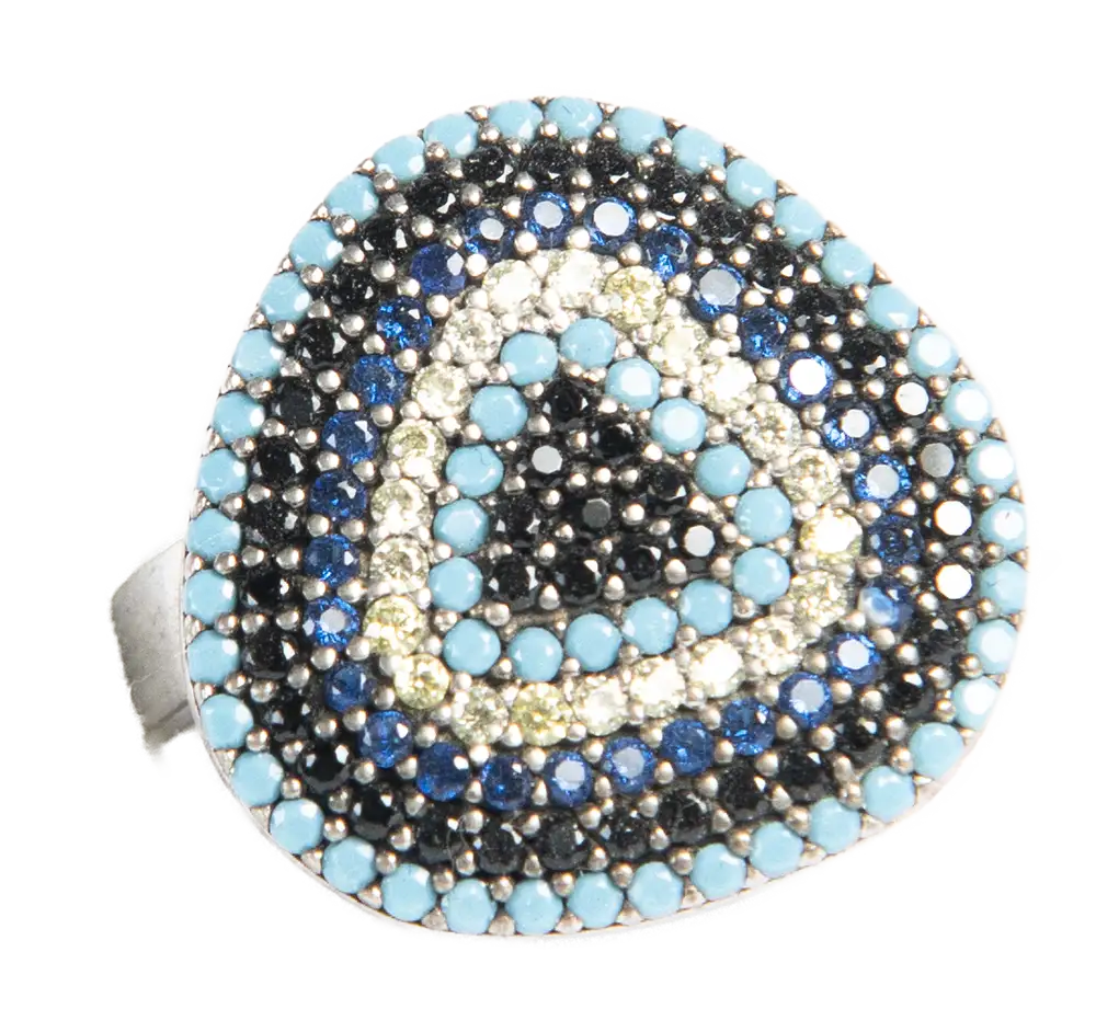 Anillo Shakiras Triangular Bordes redondeados tonos azules