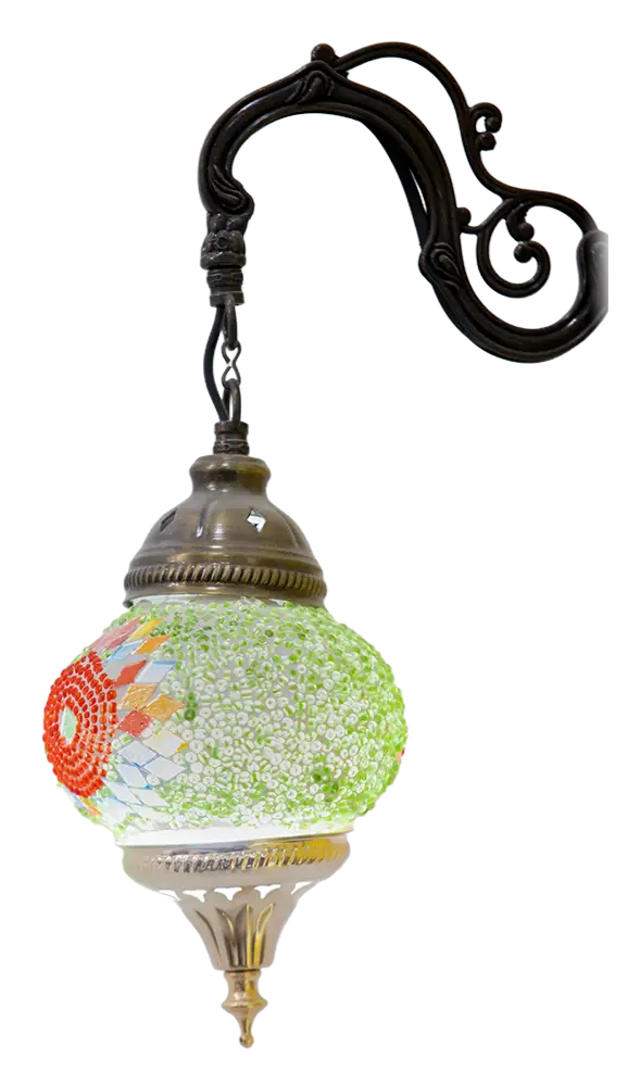 Candil para pared forma en bulbo, color verde con naranja