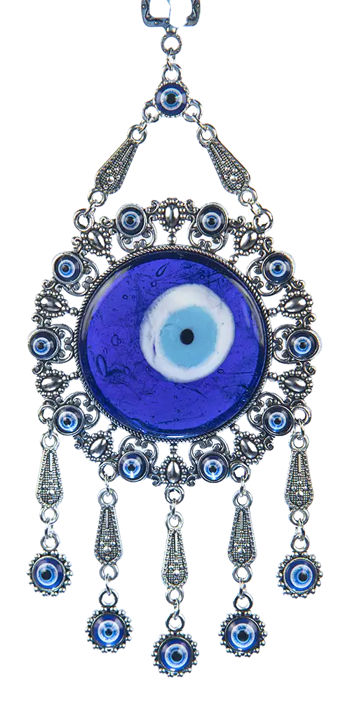 Ojo turco con bordes de perla y cinco colgantes