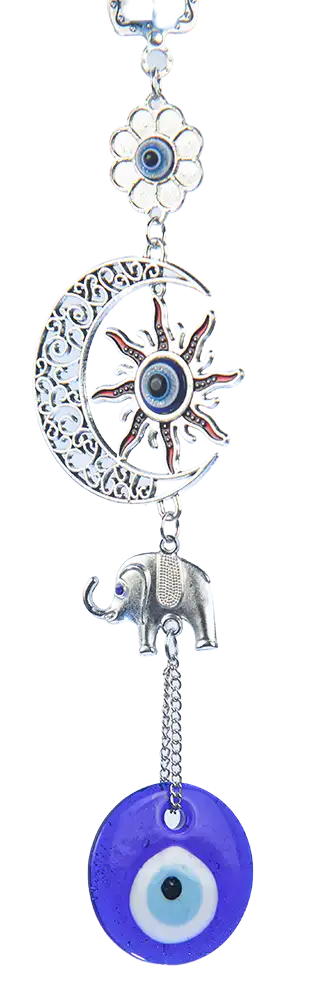 Ojo turco con elefante, luna, planeta Venus y flor mesopotámica