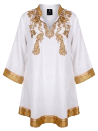 Blusa de lino pakistaní, Blanca con bordado en hilo