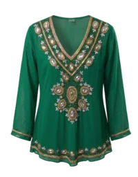 Blusa verde con dorado para dama