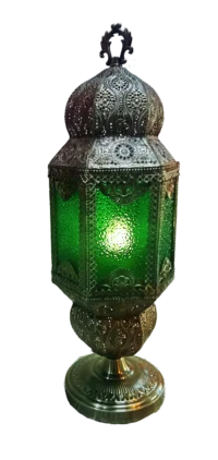 Lámpara de buró egipcia , cristal y latón