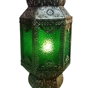 Lámpara de buró egipcia , cristal y latón